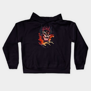 Traditional Oni Mask In Flames Kids Hoodie